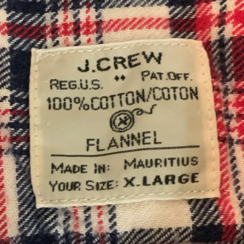 J Crew Plaid Flannel Button Down Shirt Men’s Size XL Red White Blue Cotton